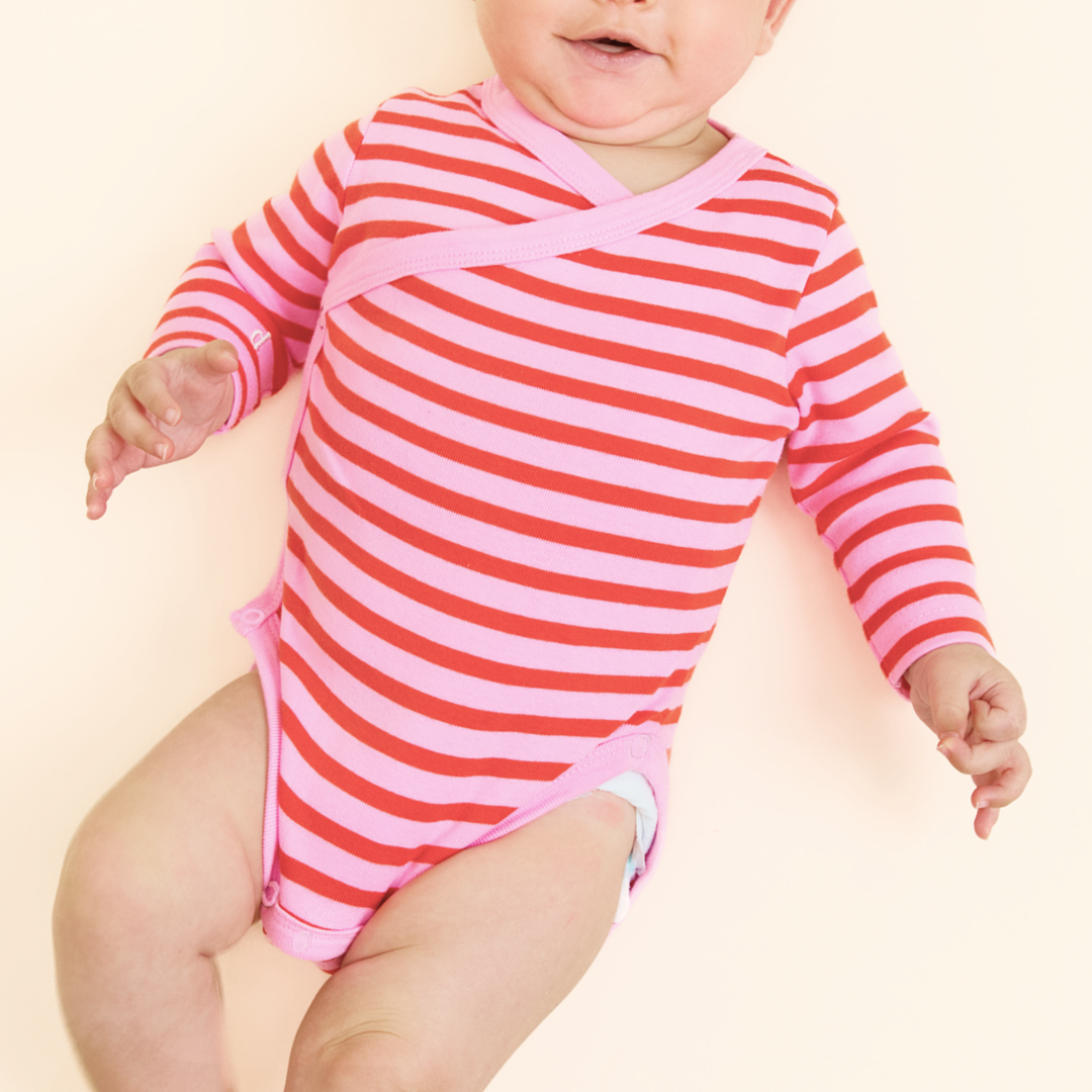 Baby Body Gestreift aus Bio-Baumwolle in Pink/Rot