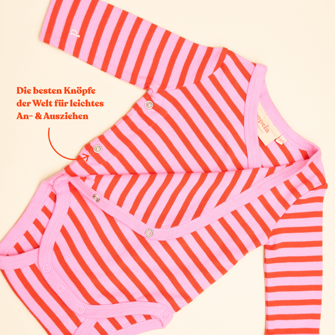 Baby Body Gestreift aus Bio-Baumwolle in Pink/Rot