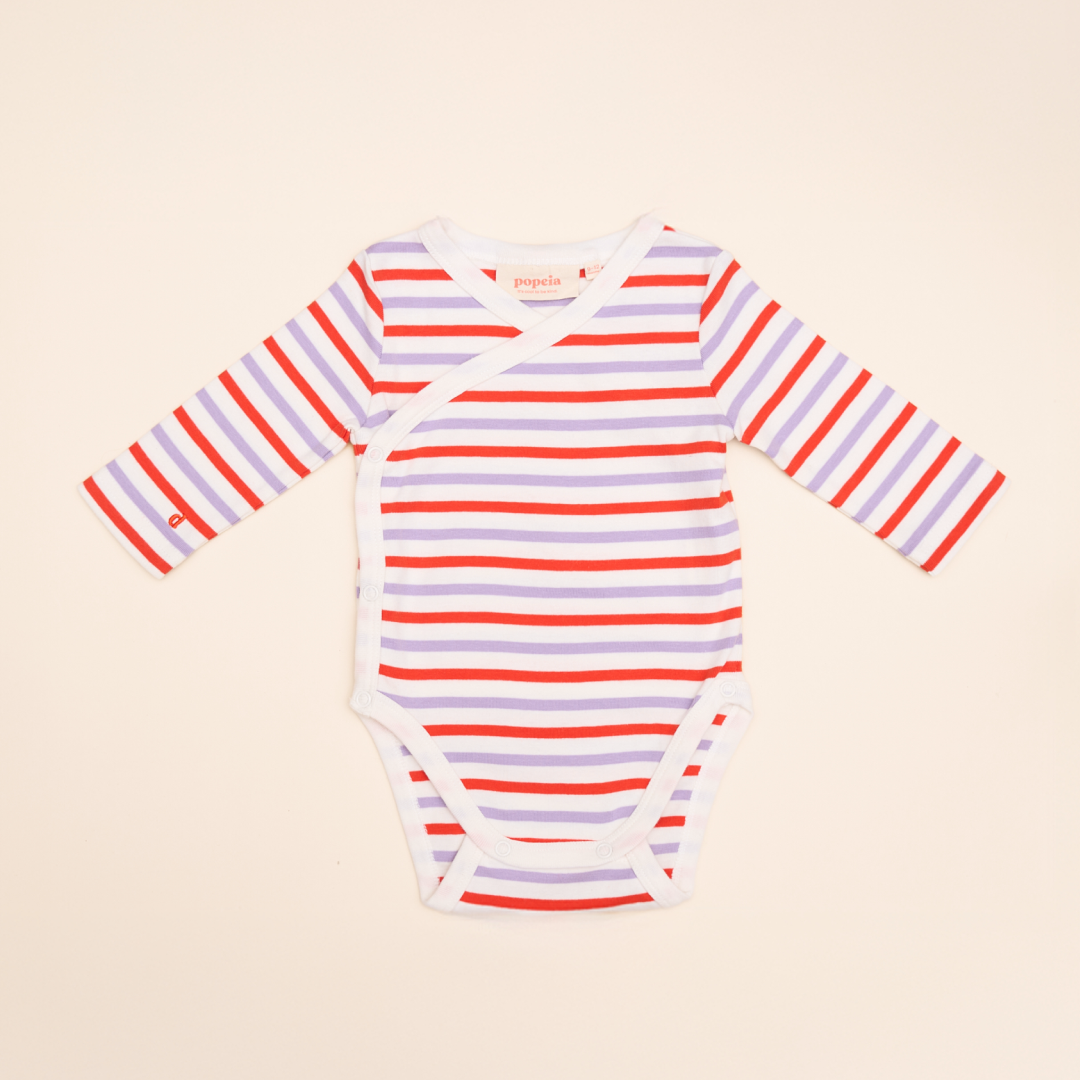 Baby Body Gestreift aus Bio-Baumwolle in Lila/Rot/Weiß