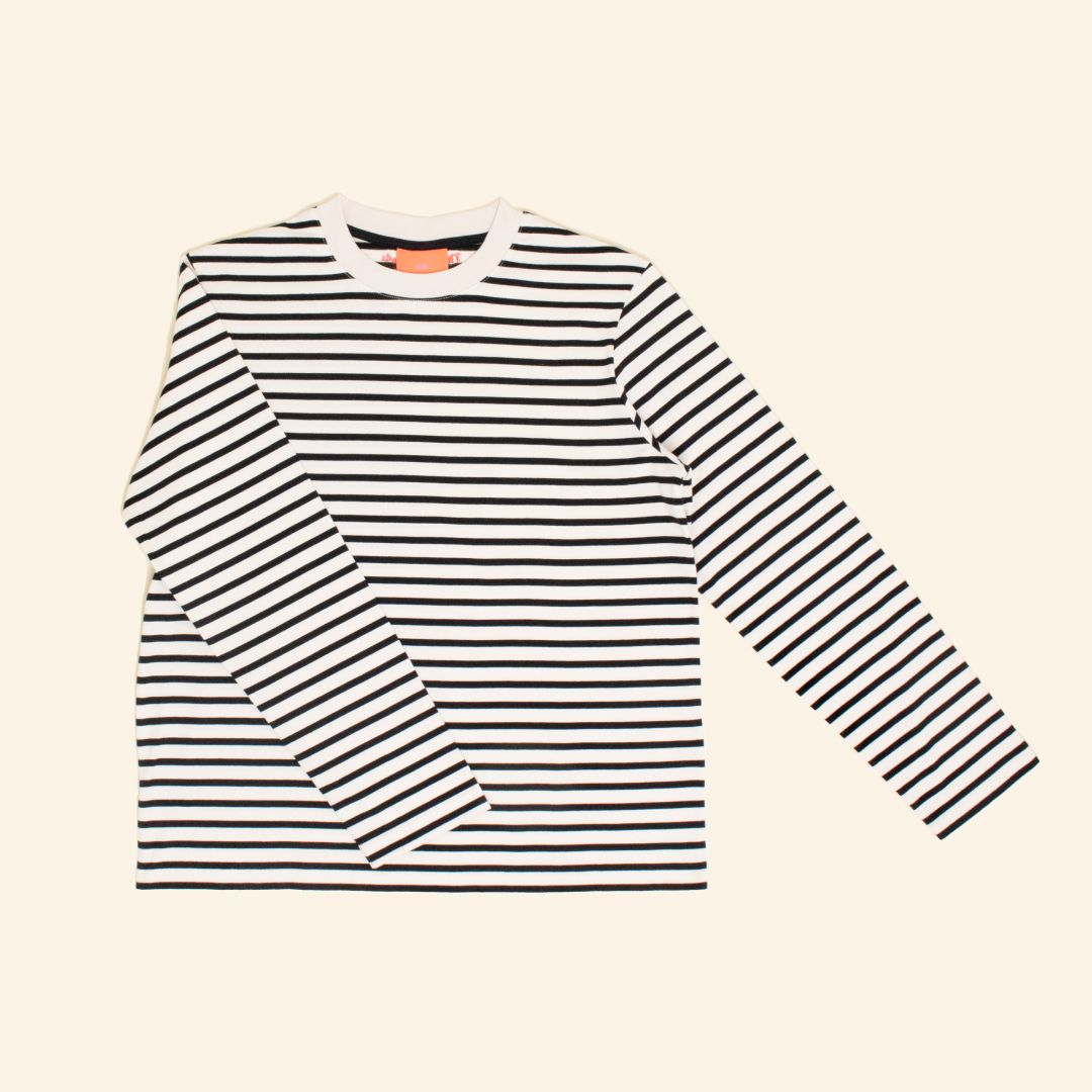 Organic Cotton Long Sleeve Shirt (Striped) in Black/White