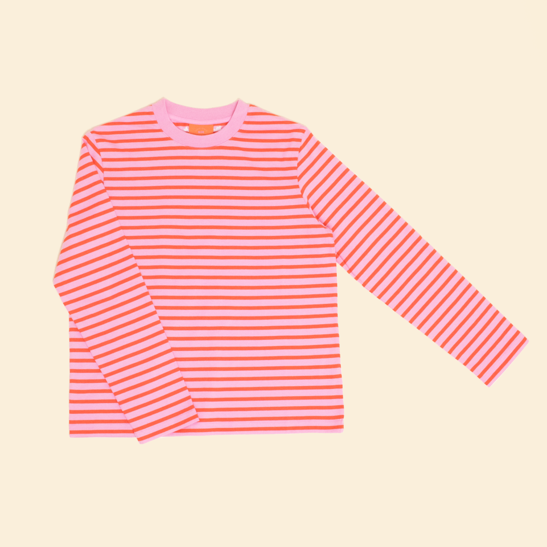 Organic Cotton Longsleeve Shirt (Striped) in Pink/Red