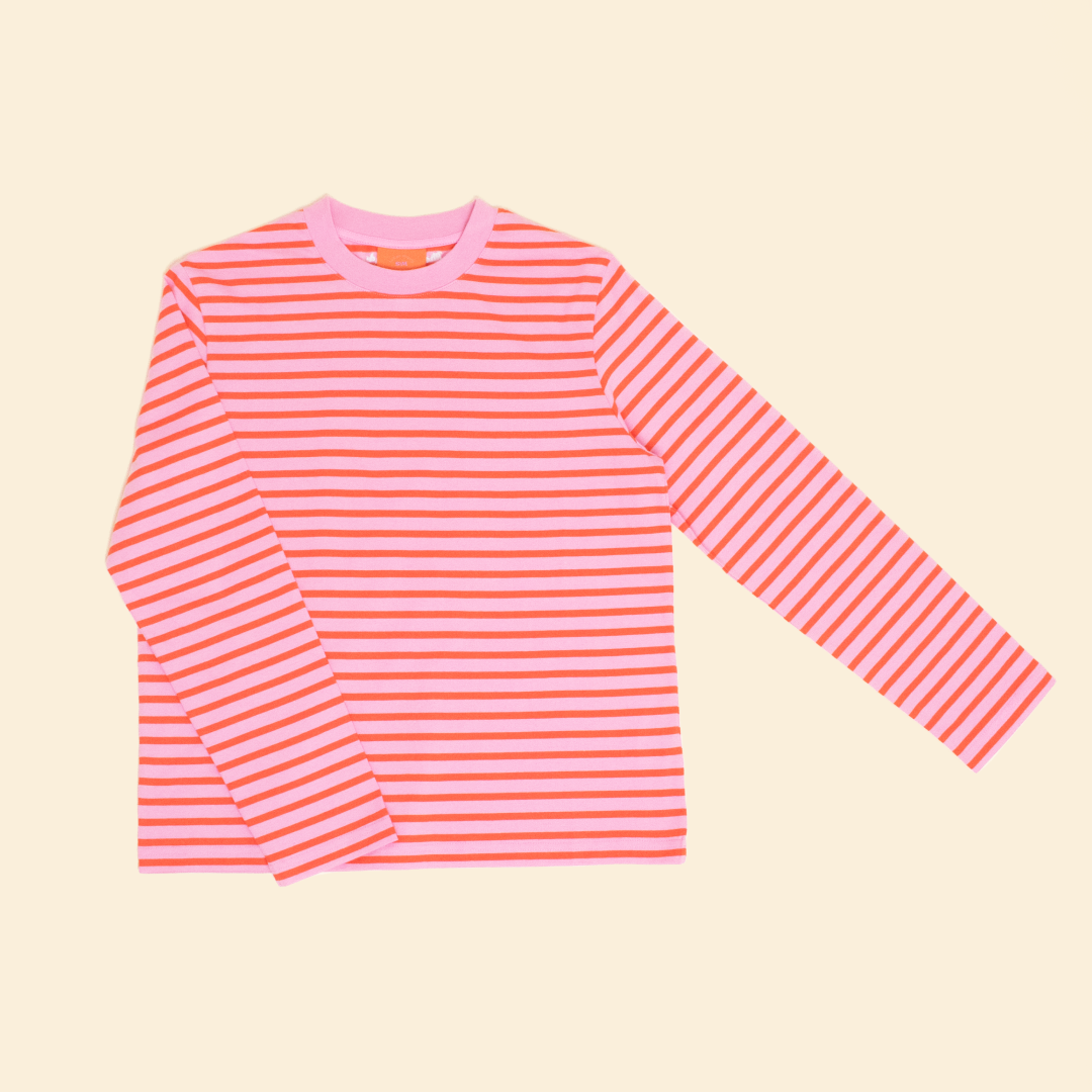 Striped Longsleeve Shirt Set in Pink/Red