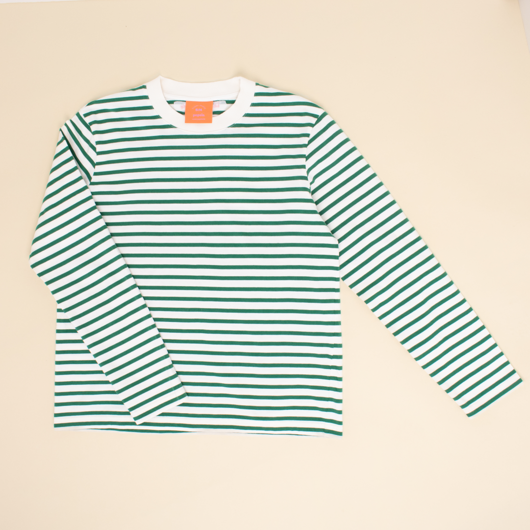Organic Cotton Long Sleeve Shirt (Striped) in Green/White