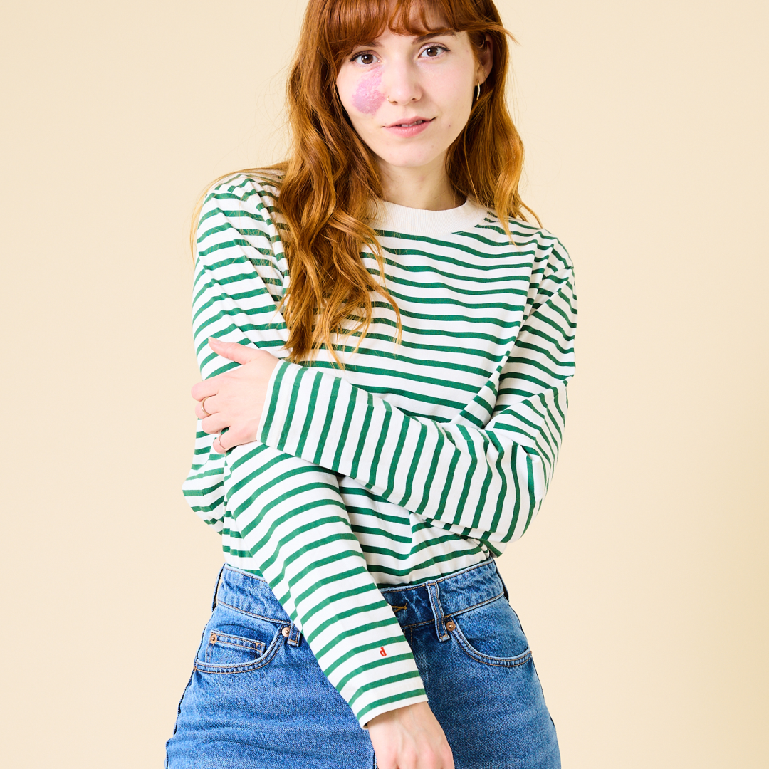 Striped Long Sleeve Shirt Set in Green/White
