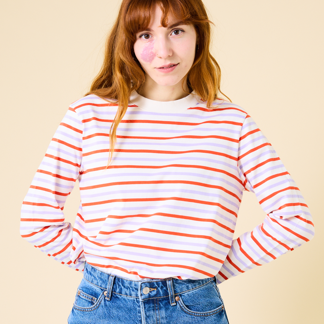 ‍Langarmshirt Gestreift aus Bio-Baumwolle in Lila/Rot/Weiß (100% off)