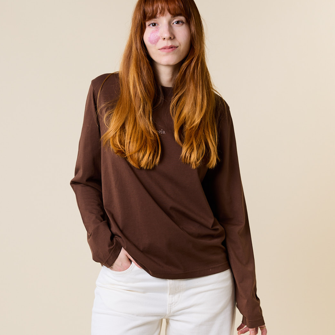 ‍Langarmshirt aus Bio-Baumwolle in Dunkelbraun (100% off)