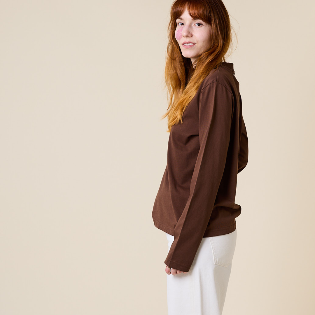 Organic Cotton Long Sleeve Shirt in Dark Brown