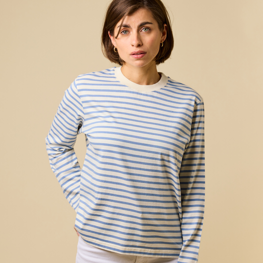 Langarmshirt Gestreift aus Bio-Baumwolle in Eisblau/Off-White