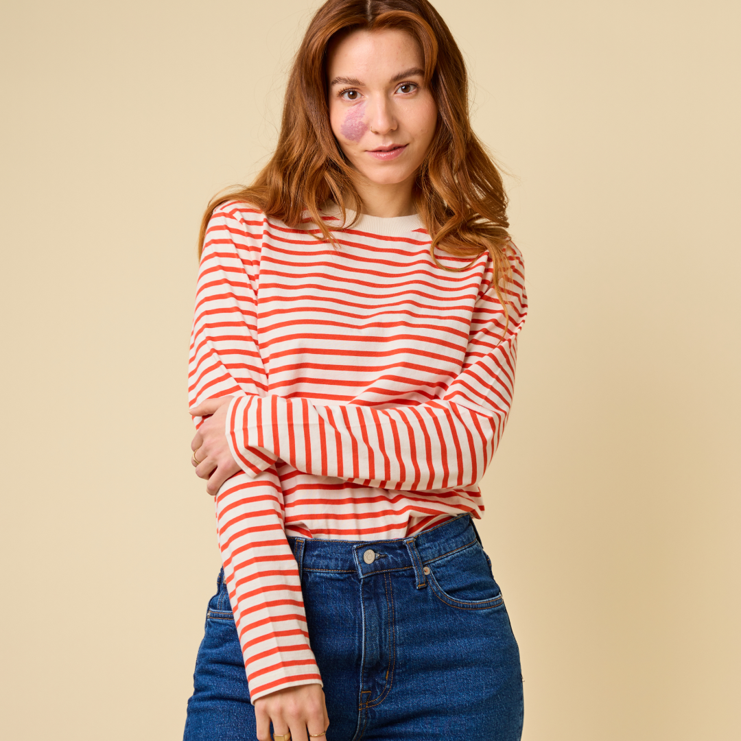 Langarmshirt Gestreift aus Bio-Baumwolle in Popeia Rot/Off-White