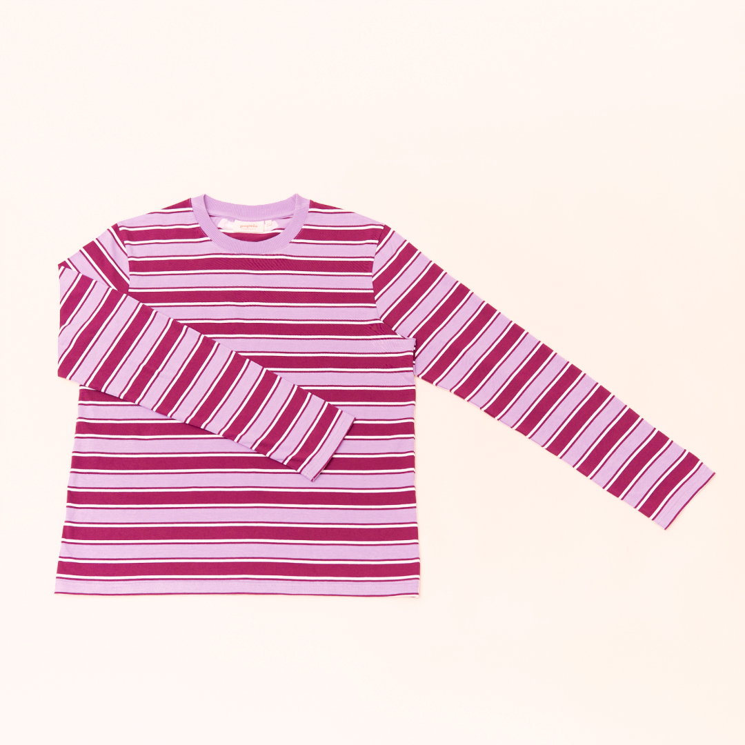 Langarmshirt Gestreift aus Bio-Baumwolle in Aubergine/Pink