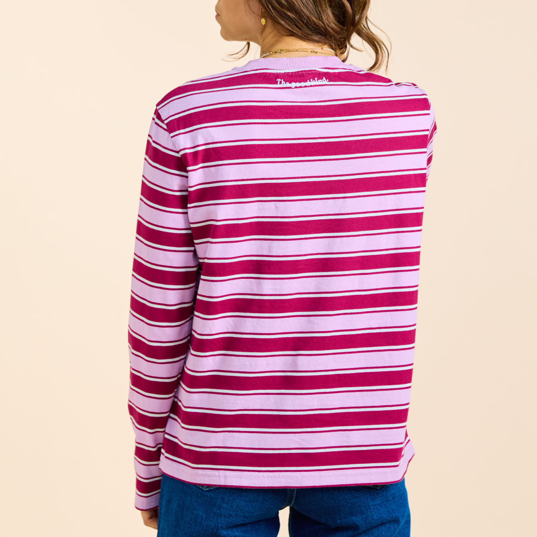 Langarmshirt Gestreift aus Bio-Baumwolle in Aubergine/Pink