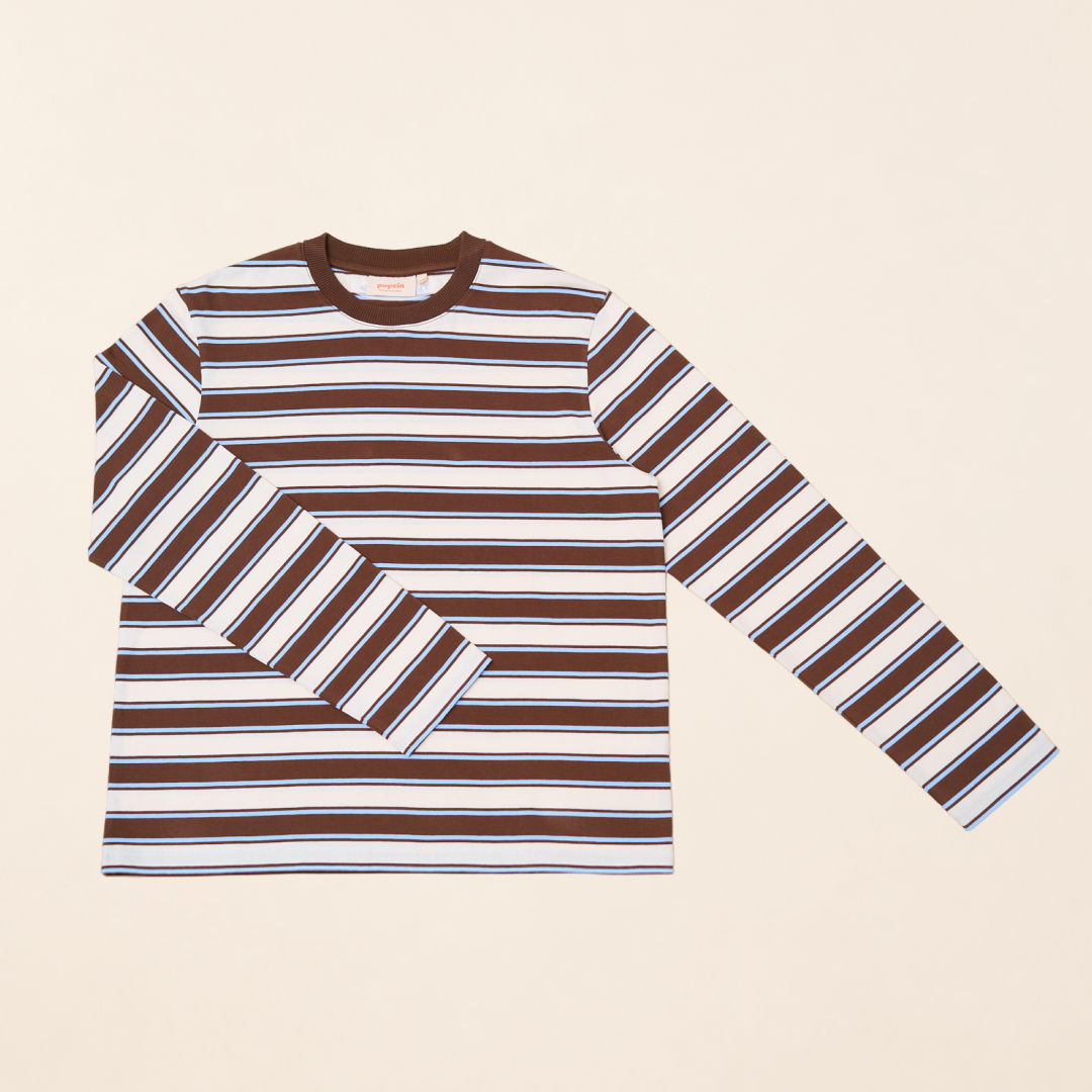 Organic Cotton Long Sleeve (Striped) in Brown/Light Blue