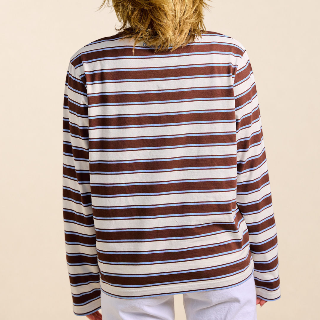 Langarmshirt Gestreift aus Bio-Baumwolle in Braun/Hellblau