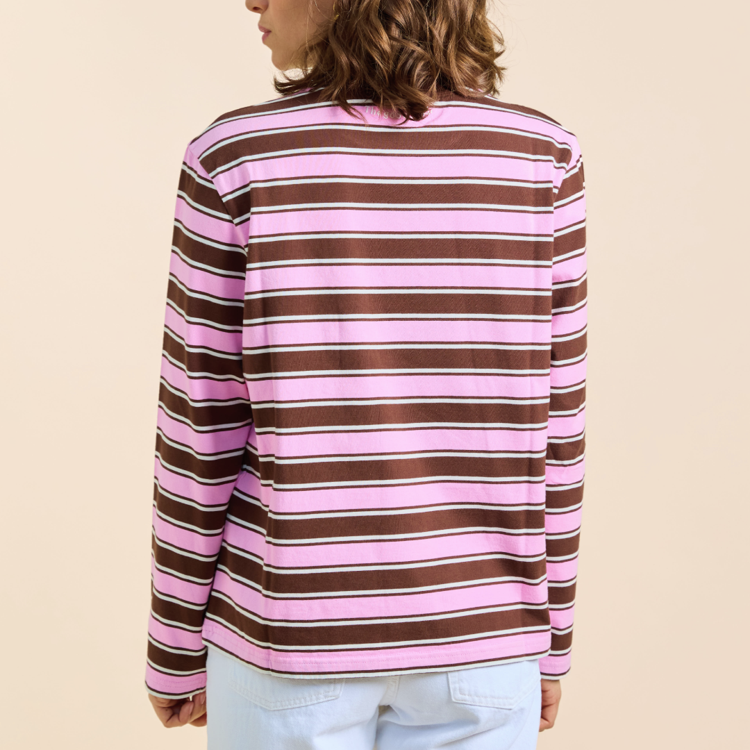 Langarmshirt Gestreift aus Bio-Baumwolle in Braun/Pink