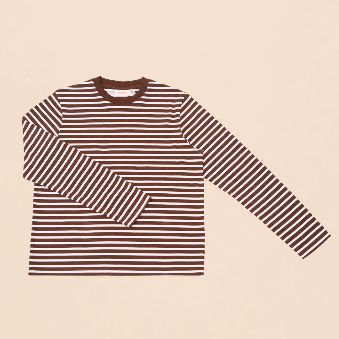 Organic Cotton Long Sleeve (Striped) in Brown/Off-White