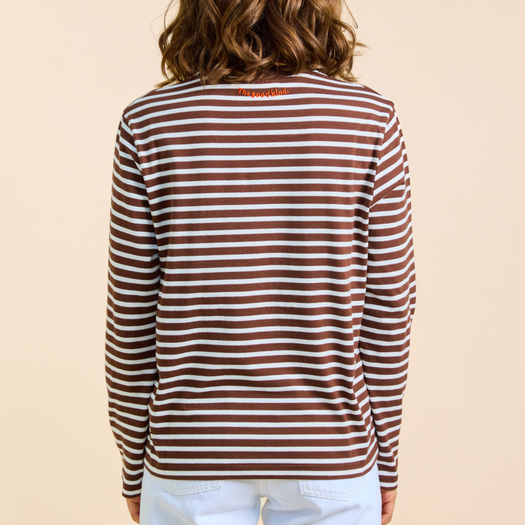 Organic Cotton Long Sleeve (Striped) in Brown/Off-White