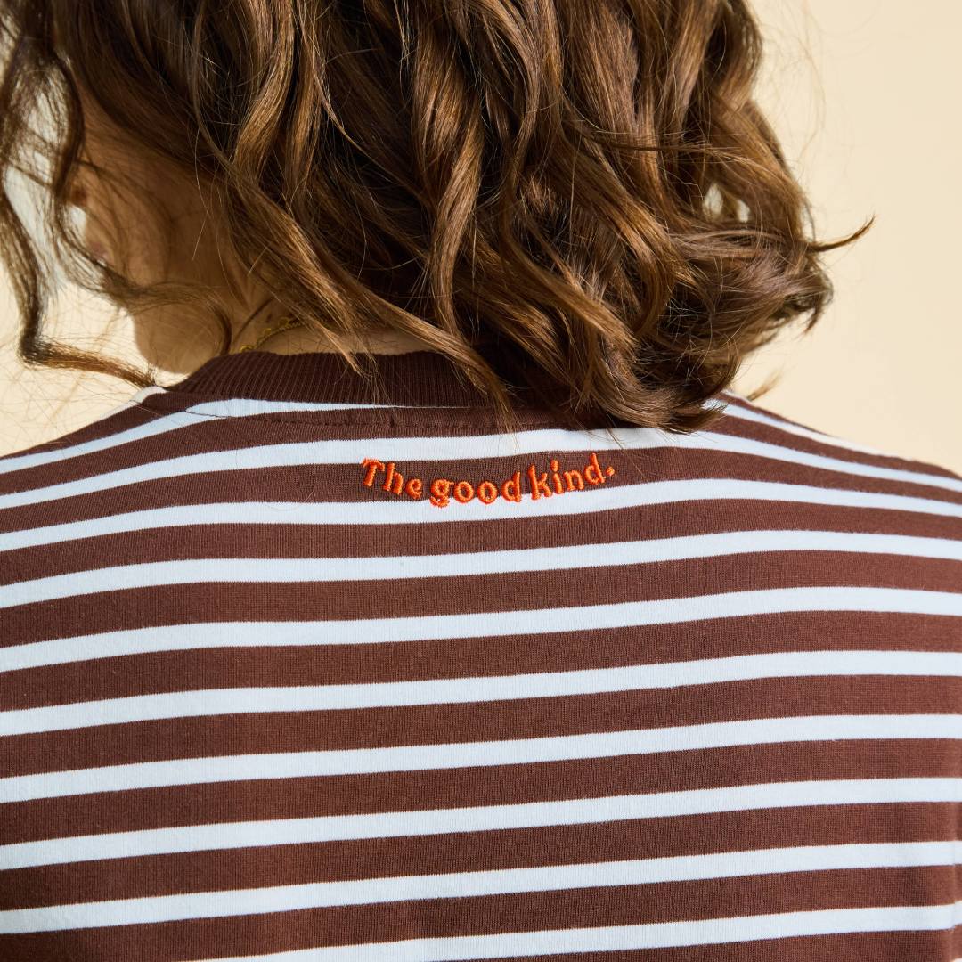Organic Cotton Long Sleeve (Striped) in Brown/Off-White