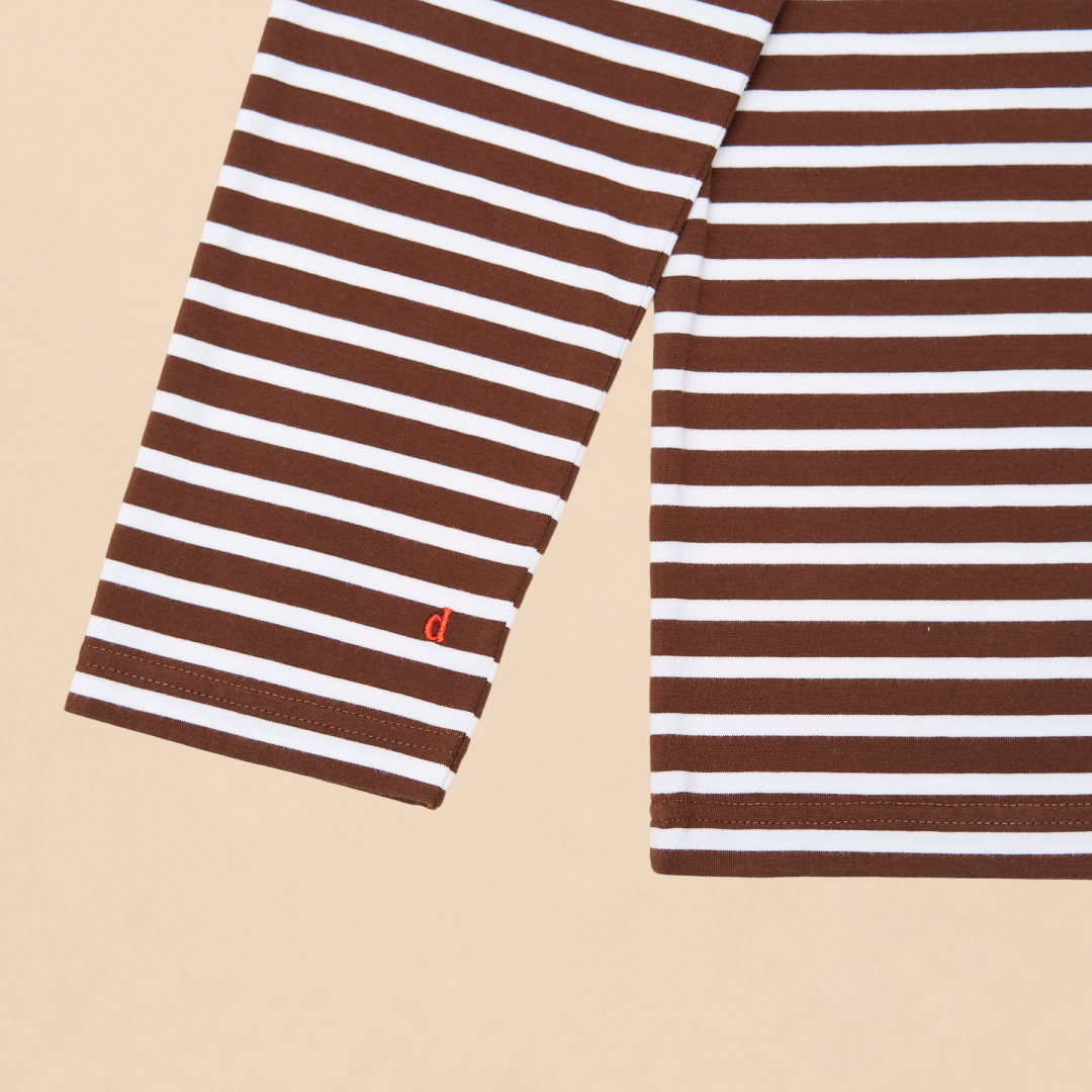 Organic Cotton Long Sleeve (Striped) in Brown/Off-White