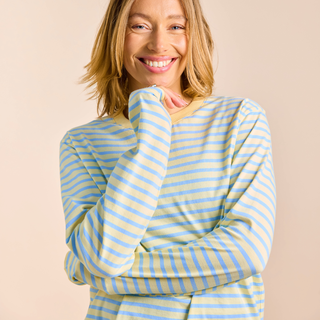 Langarmshirt Gestreift aus Bio-Baumwolle in Gelb/Hellblau
