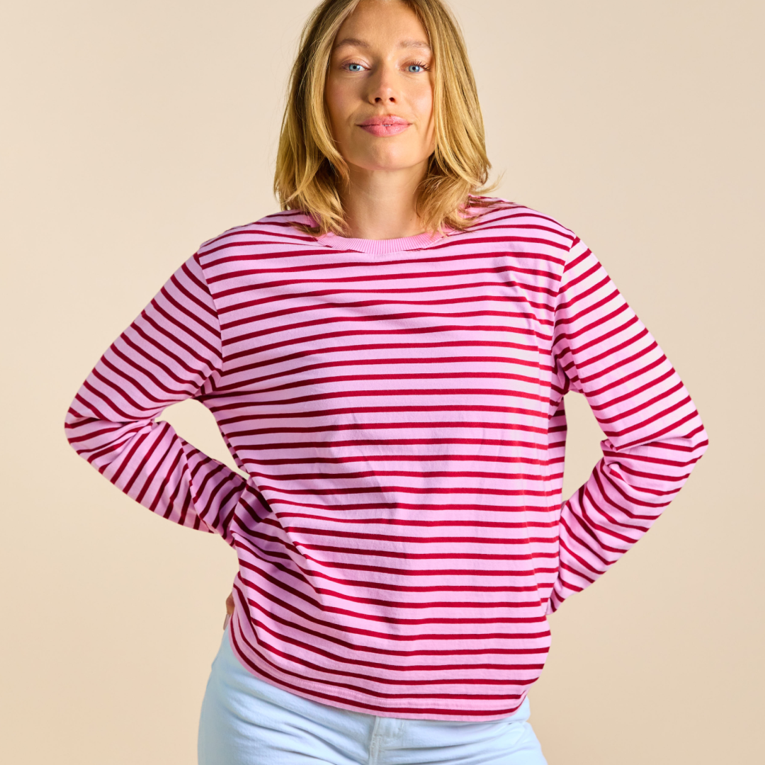Langarmshirt Gestreift aus Bio-Baumwolle in Pink/Bordeaux