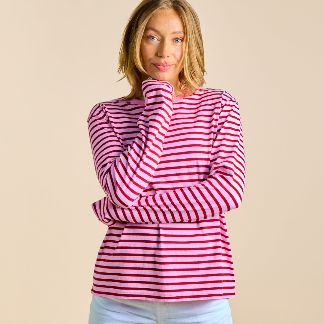 Langarmshirt Gestreift aus Bio-Baumwolle in Pink/Bordeaux