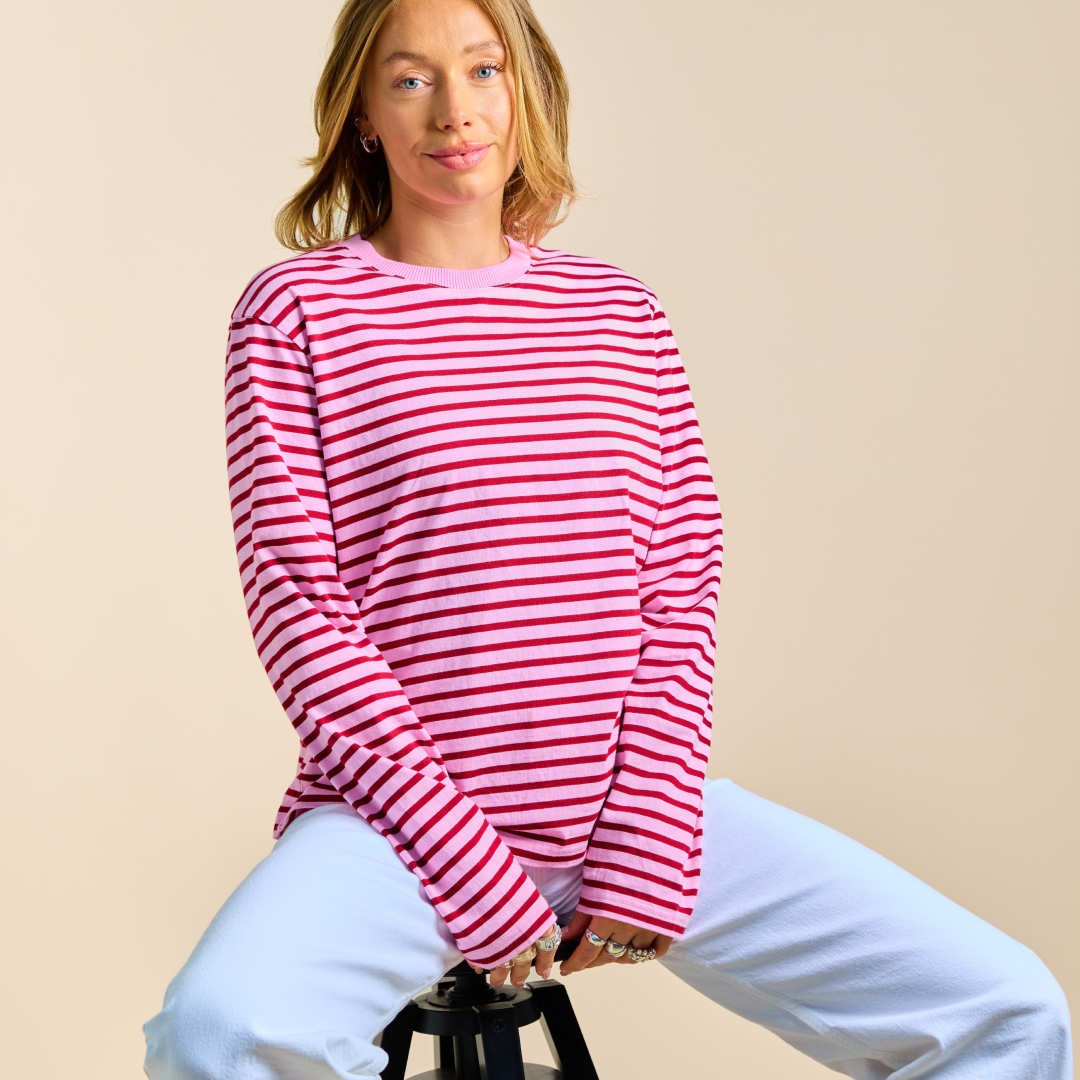 Langarmshirt Gestreift aus Bio-Baumwolle in Pink/Bordeaux