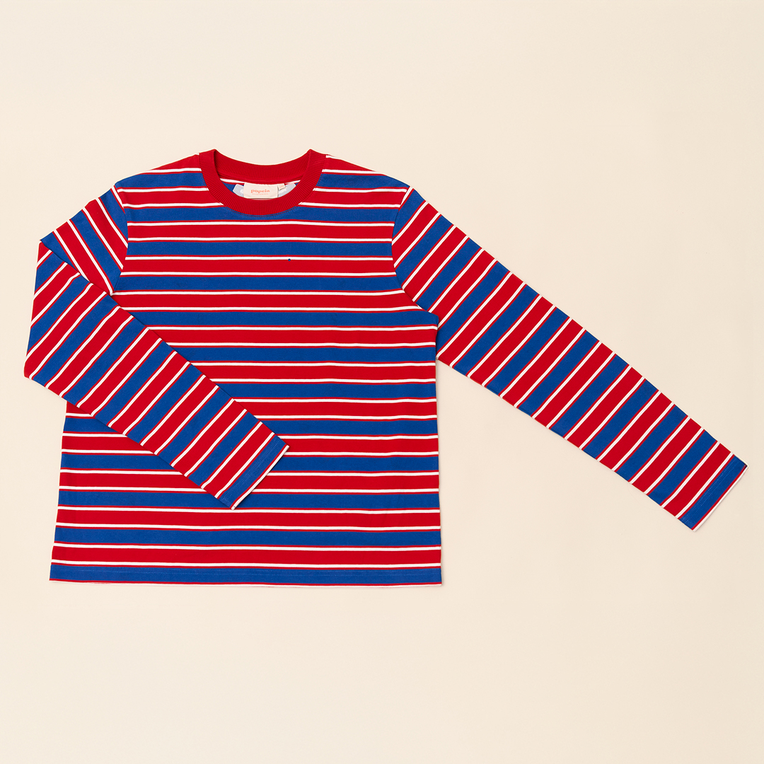 Langarmshirt Gestreift aus Bio-Baumwolle in Rot/Blau