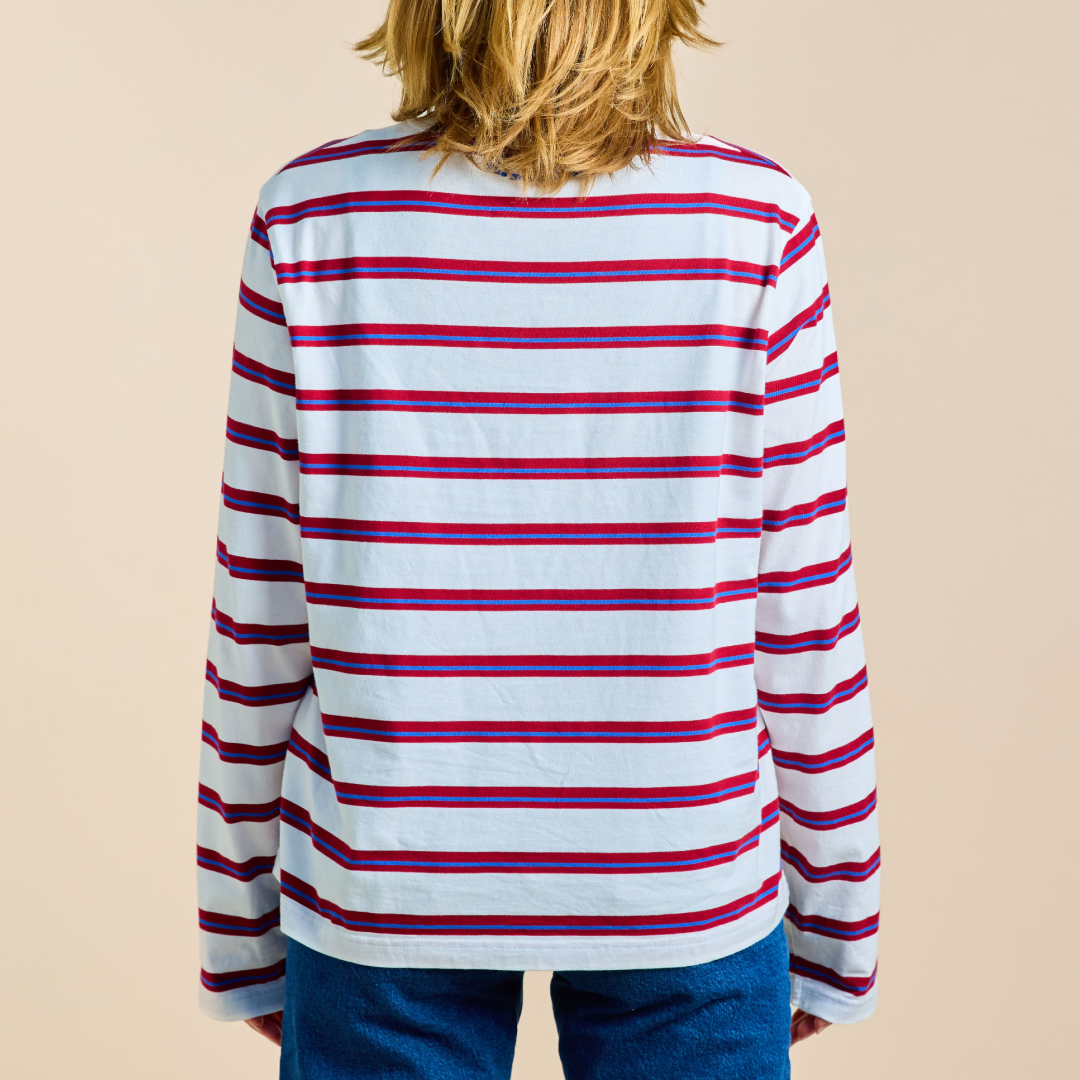 Langarmshirt Gestreift aus Bio-Baumwolle in Königsblau/Rot