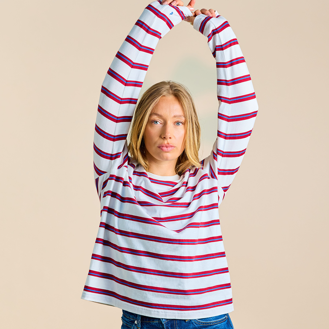 Langarmshirt Gestreift aus Bio-Baumwolle in Königsblau/Rot