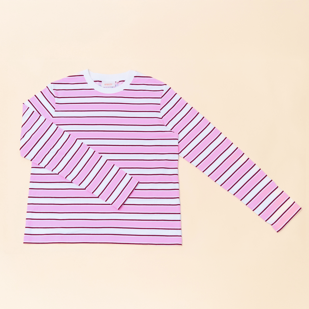 Langarmshirt Gestreift aus Bio-Baumwolle in Weiß/Pink