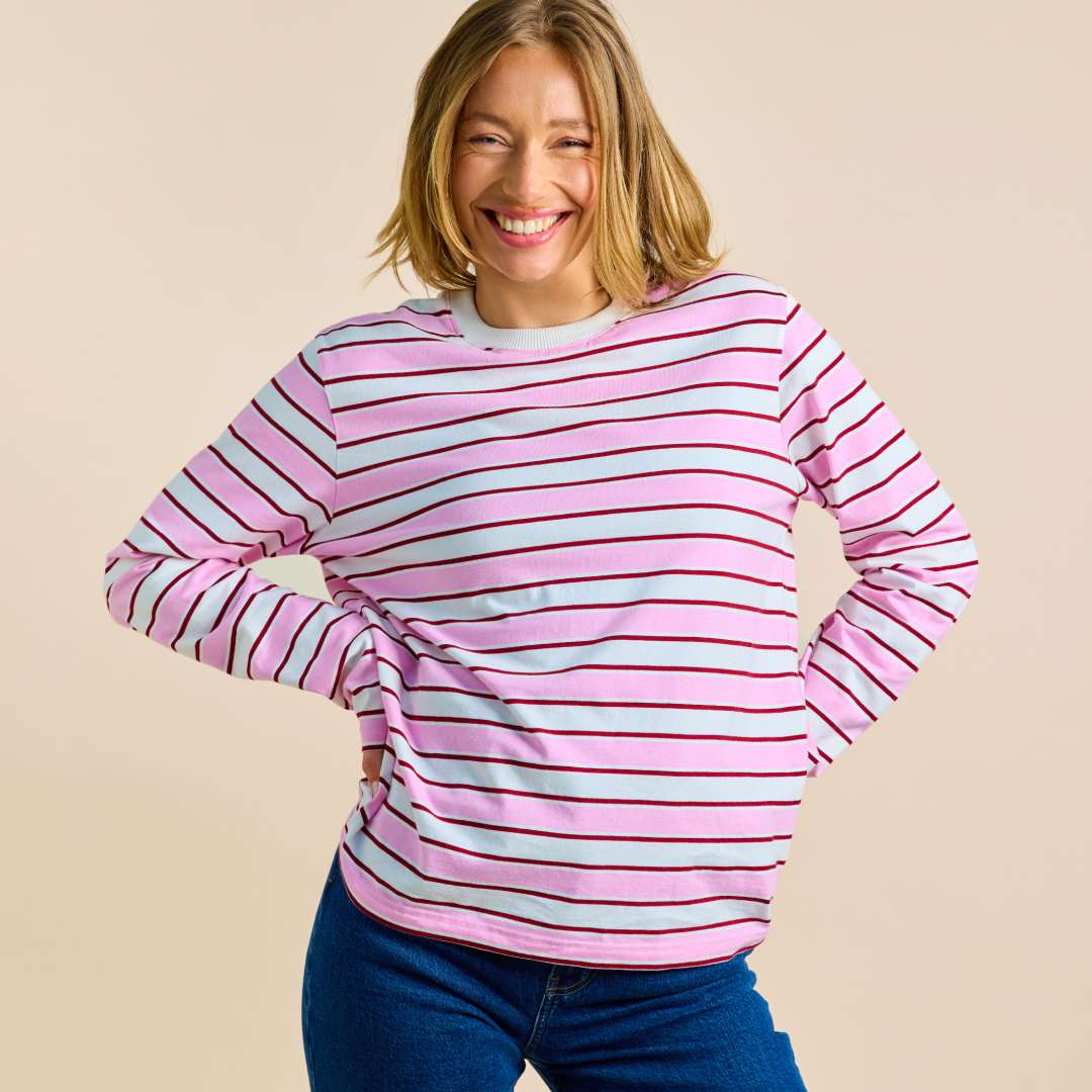 Langarmshirt Gestreift aus Bio-Baumwolle in Weiß/Pink