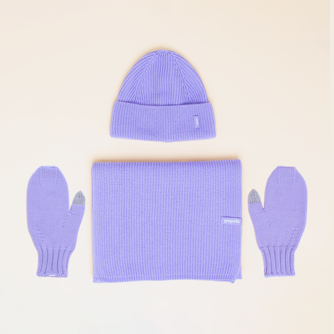 Beanie, Schal & Handschuhe im Set - Lila