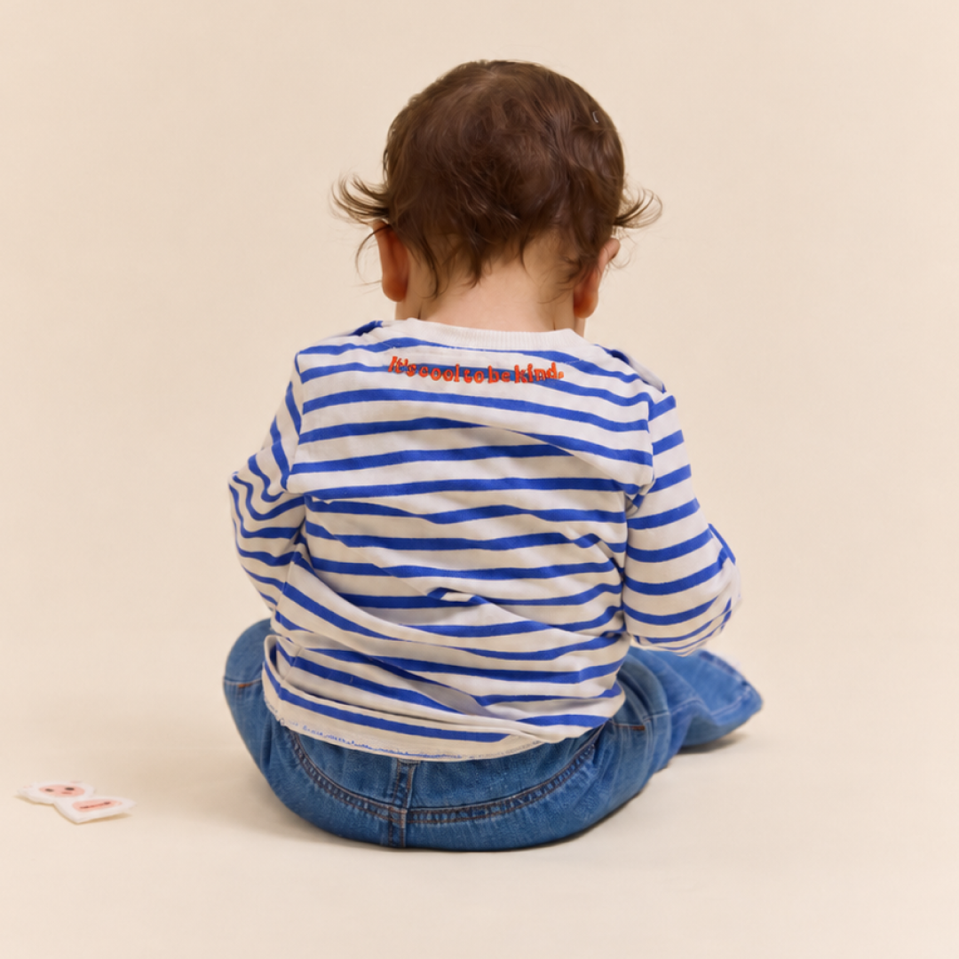 Baby Langarmshirt Gestreift aus Bio-Baumwolle in Königsblau/Off-White