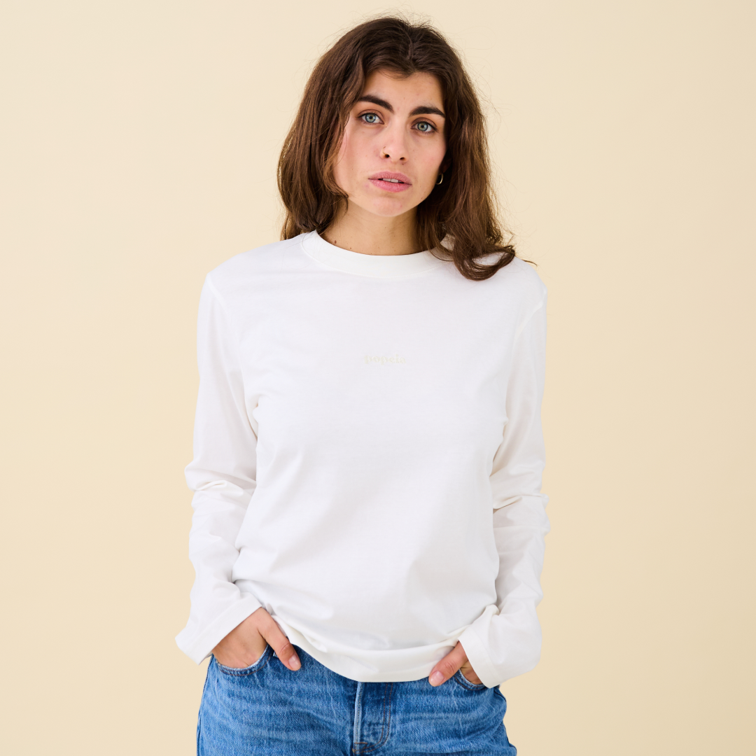 Langarmshirt aus Bio-Baumwolle in Off-White