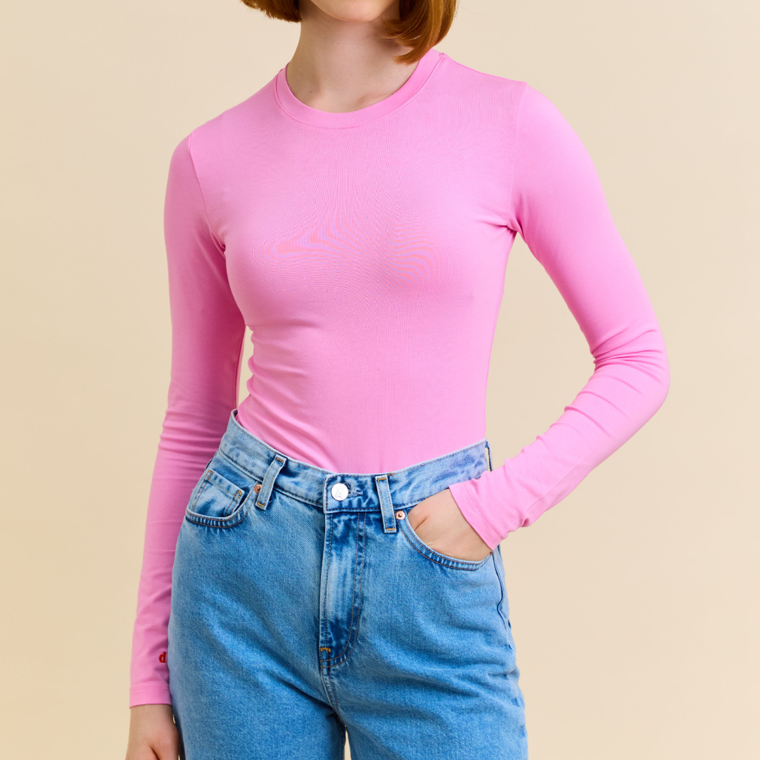 Tight Organic Cotton Long Sleeve Shirt in Pink
