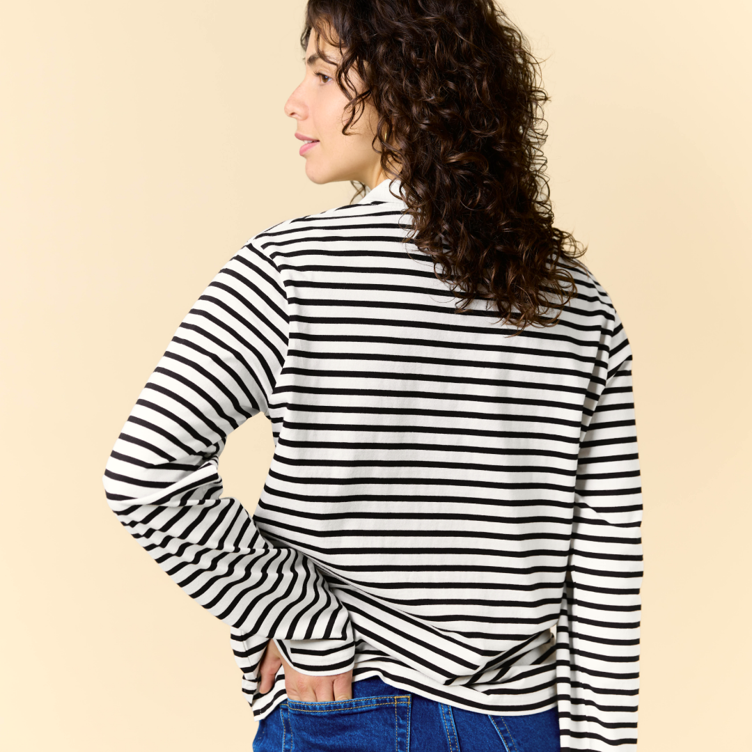 Striped Polo Shirt Set in Black/Off-White