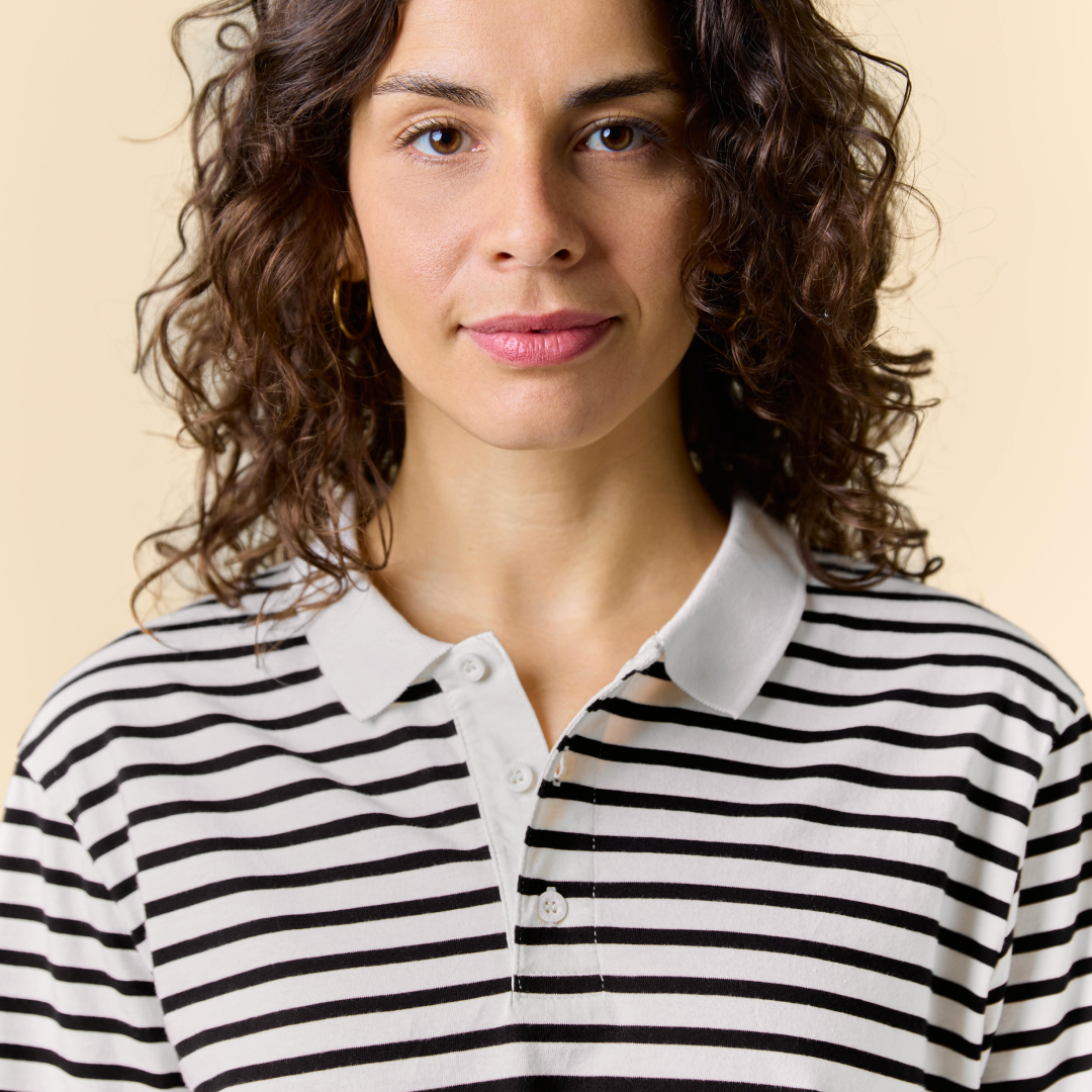 Poloshirt Gestreift aus Bio-Baumwolle in Schwarz/Off-White