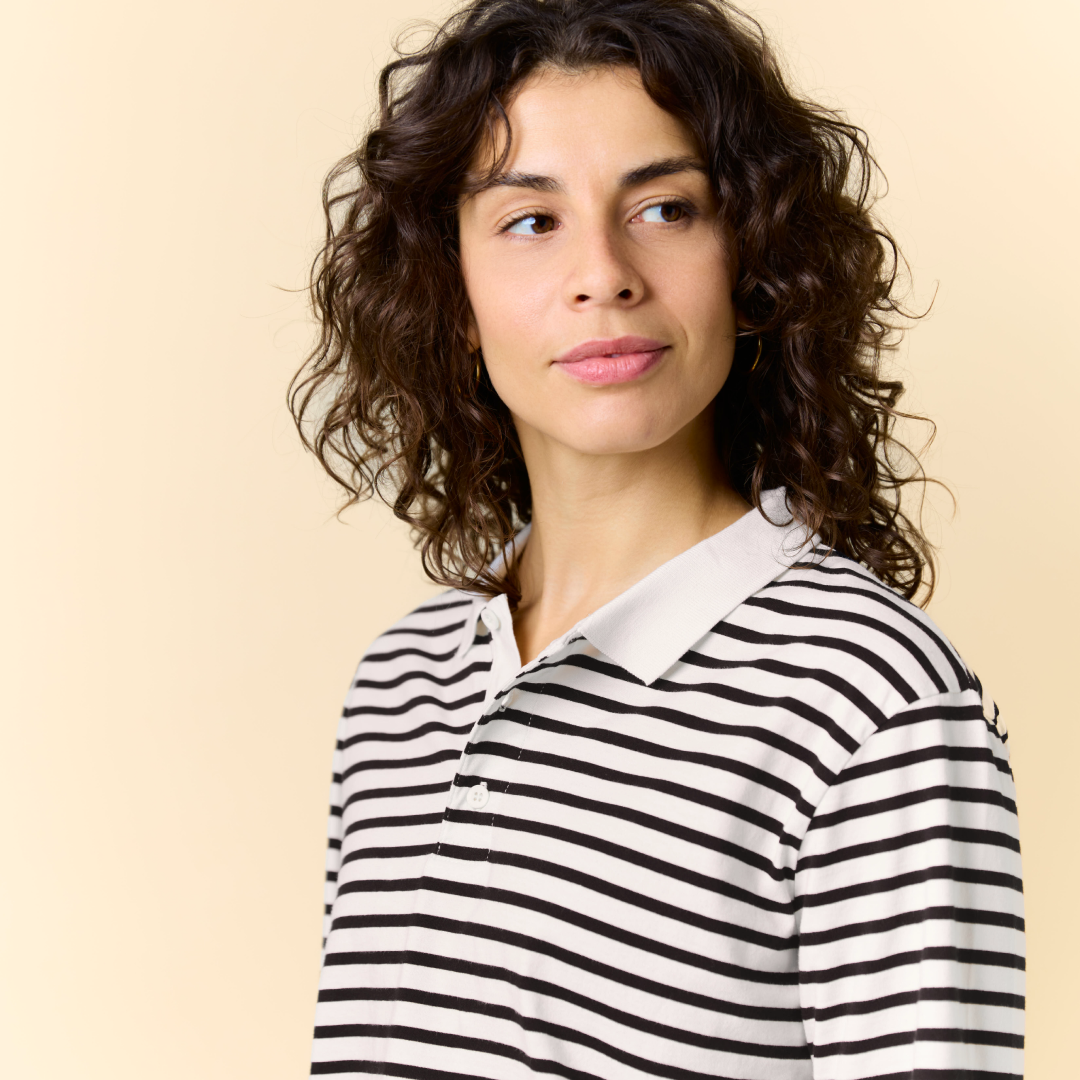 Striped Polo Shirt Set in Black/Off-White