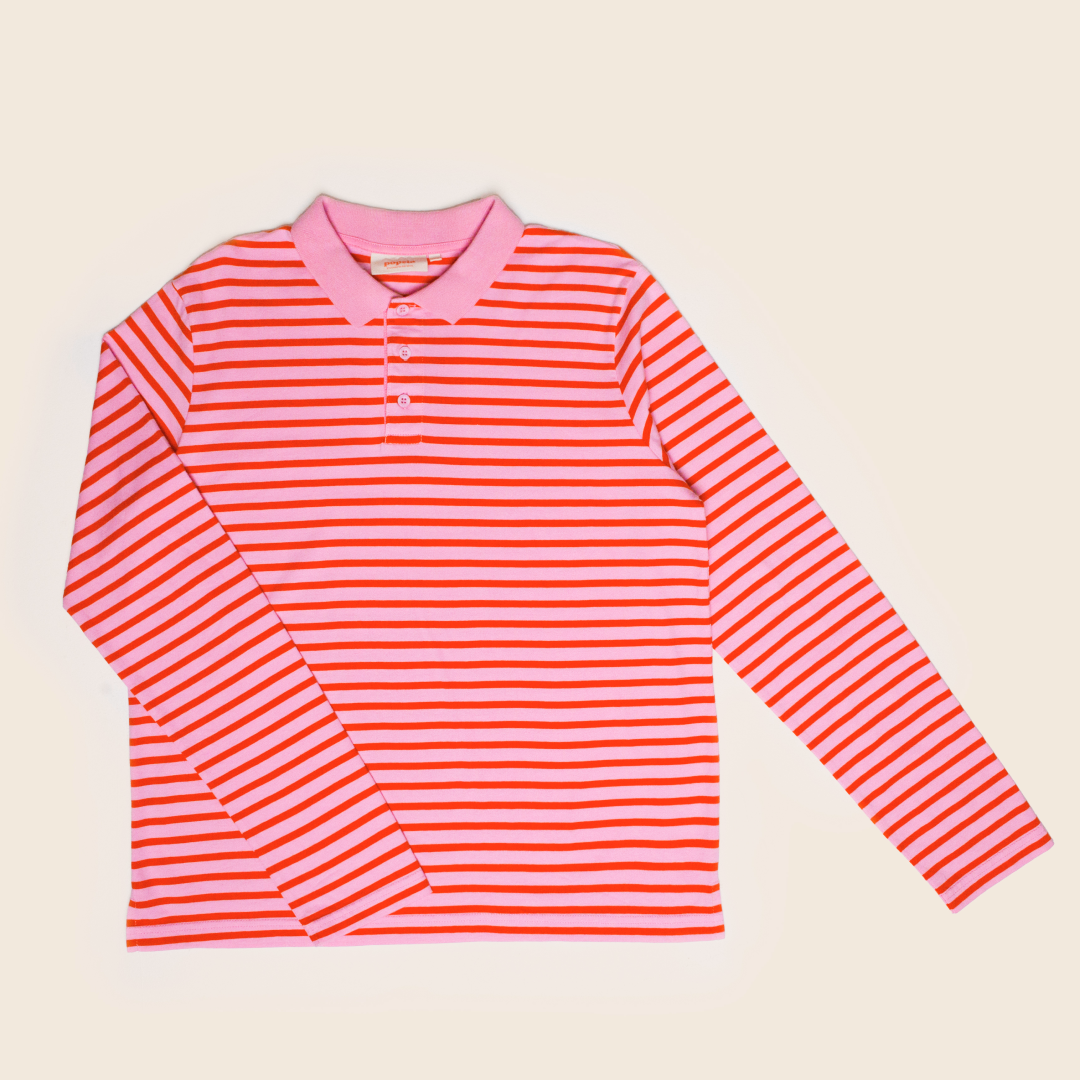 Poloshirt Gestreift aus Bio-Baumwolle in Pink/Rot