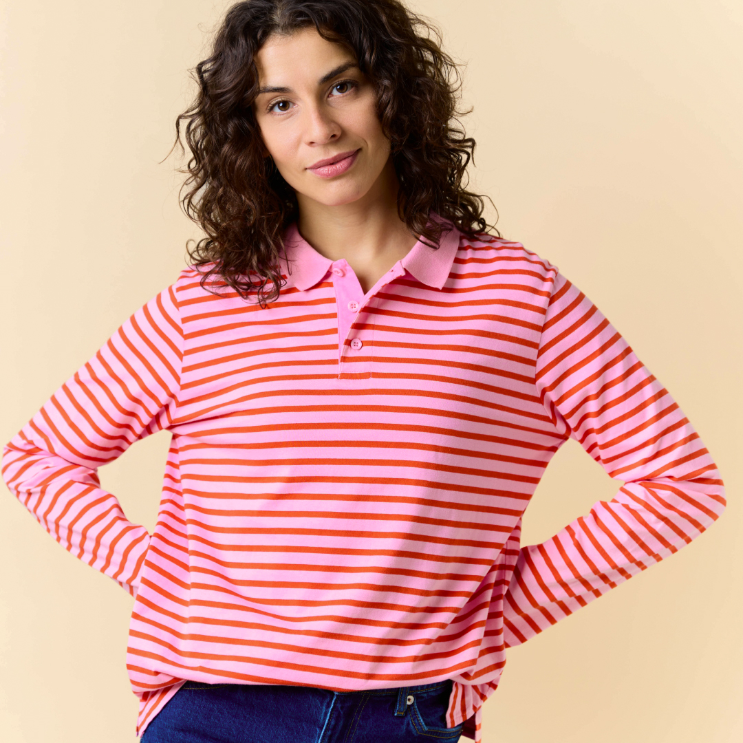 ‍Poloshirt Gestreift aus Bio-Baumwolle in Pink/Rot (100% off)