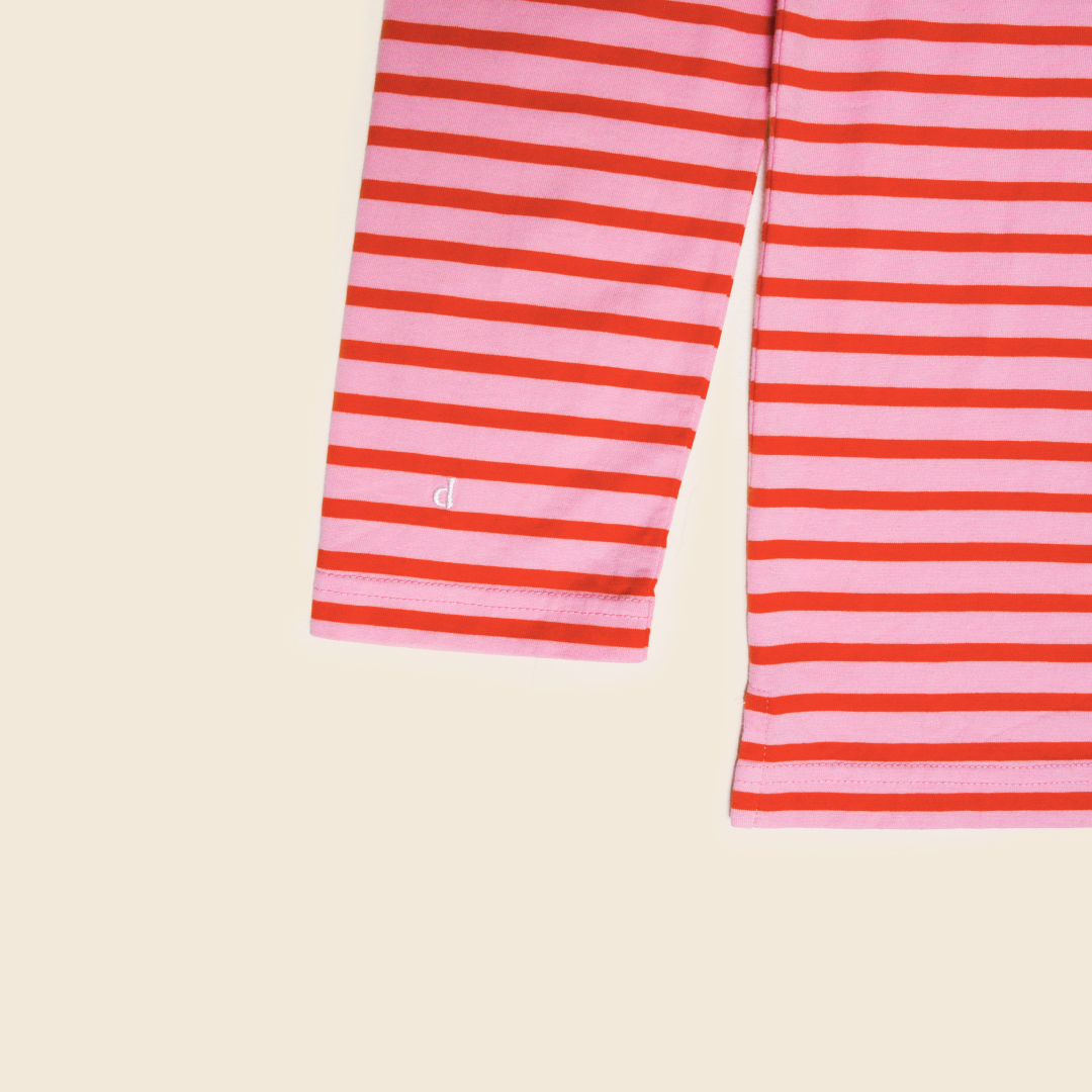 Poloshirt Gestreift aus Bio-Baumwolle in Pink/Rot