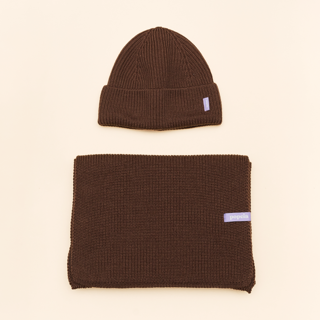 Beanie & Scarf Set - Dark Brown