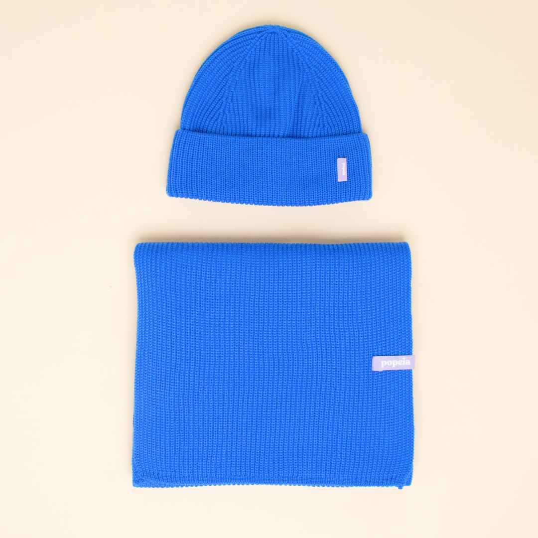 Beanie & Schal im Set - Blau