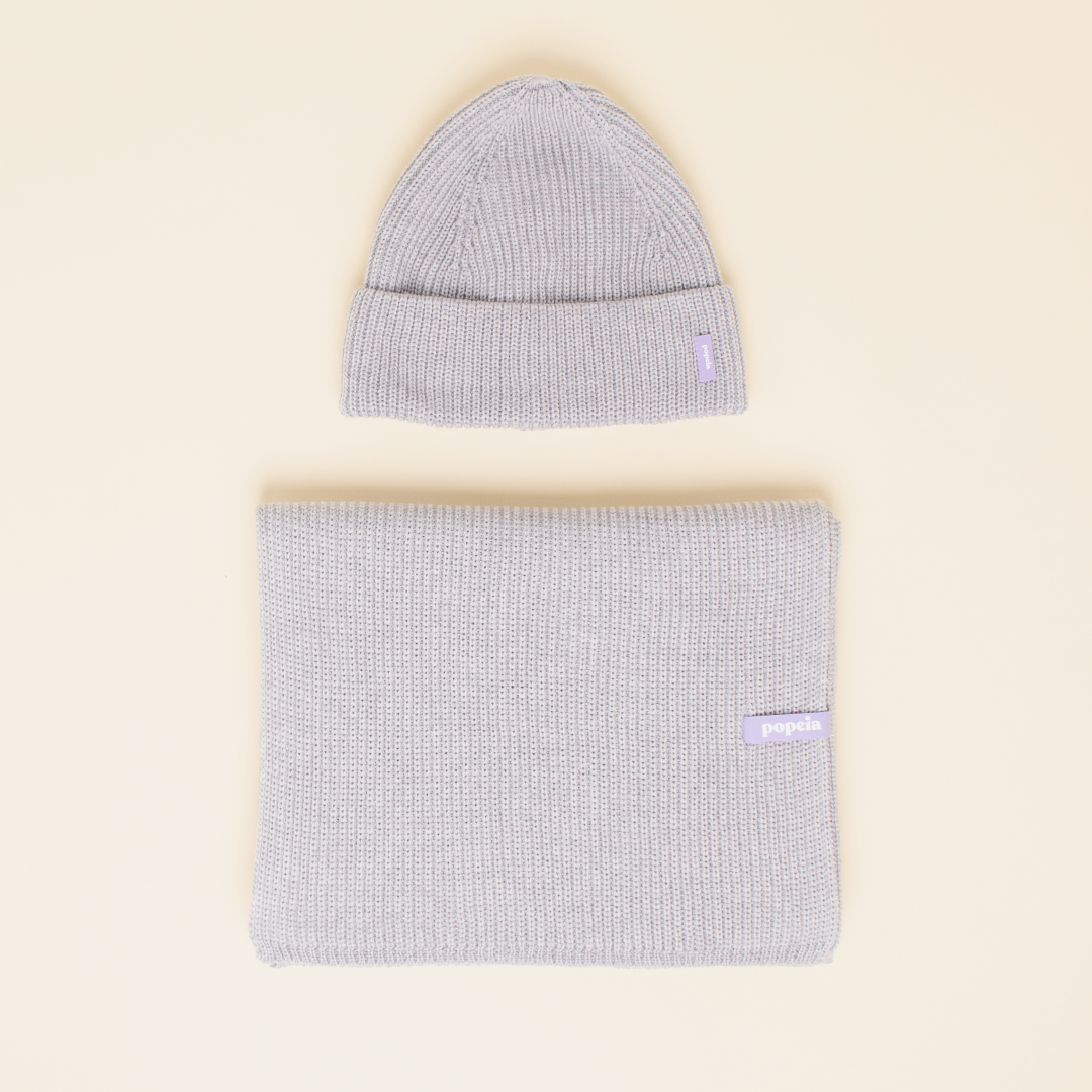 Beanie & Schal im Set - Grau