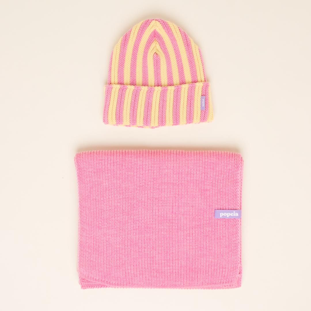 Special Beanie & Schal im Set - Pink