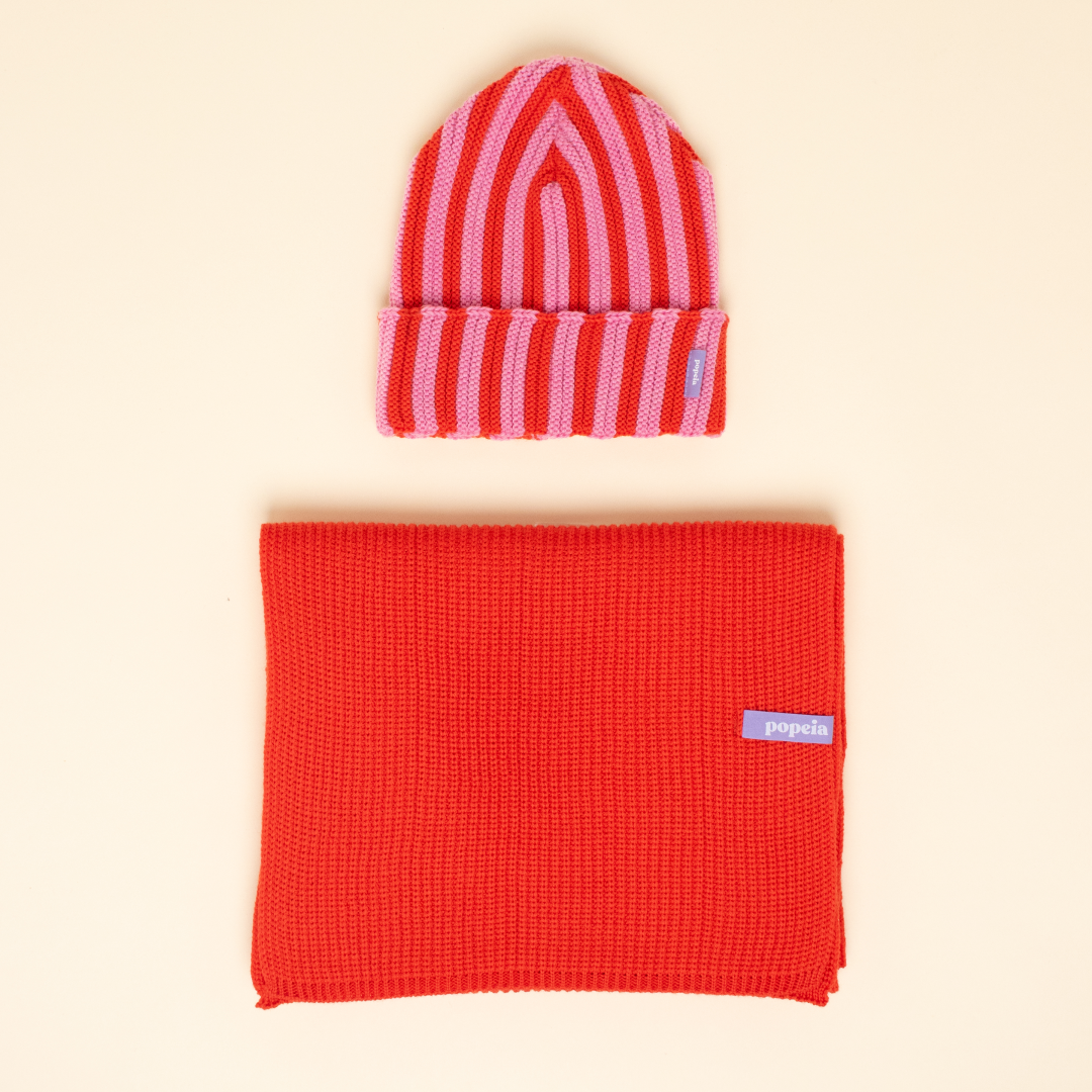 Special Beanie & Schal im Set - Rot