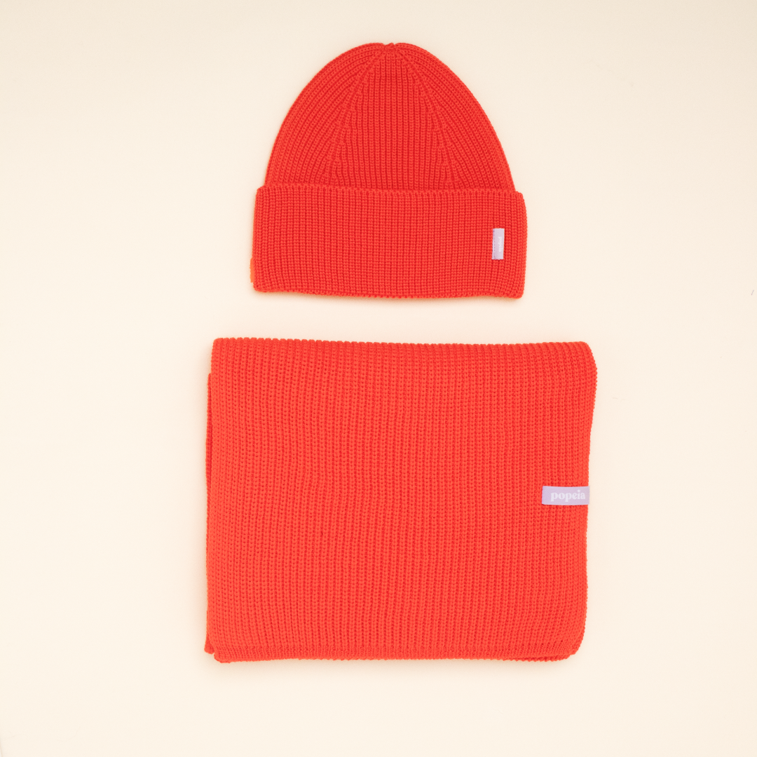 Beanie & Scarf Set - Popeia Red