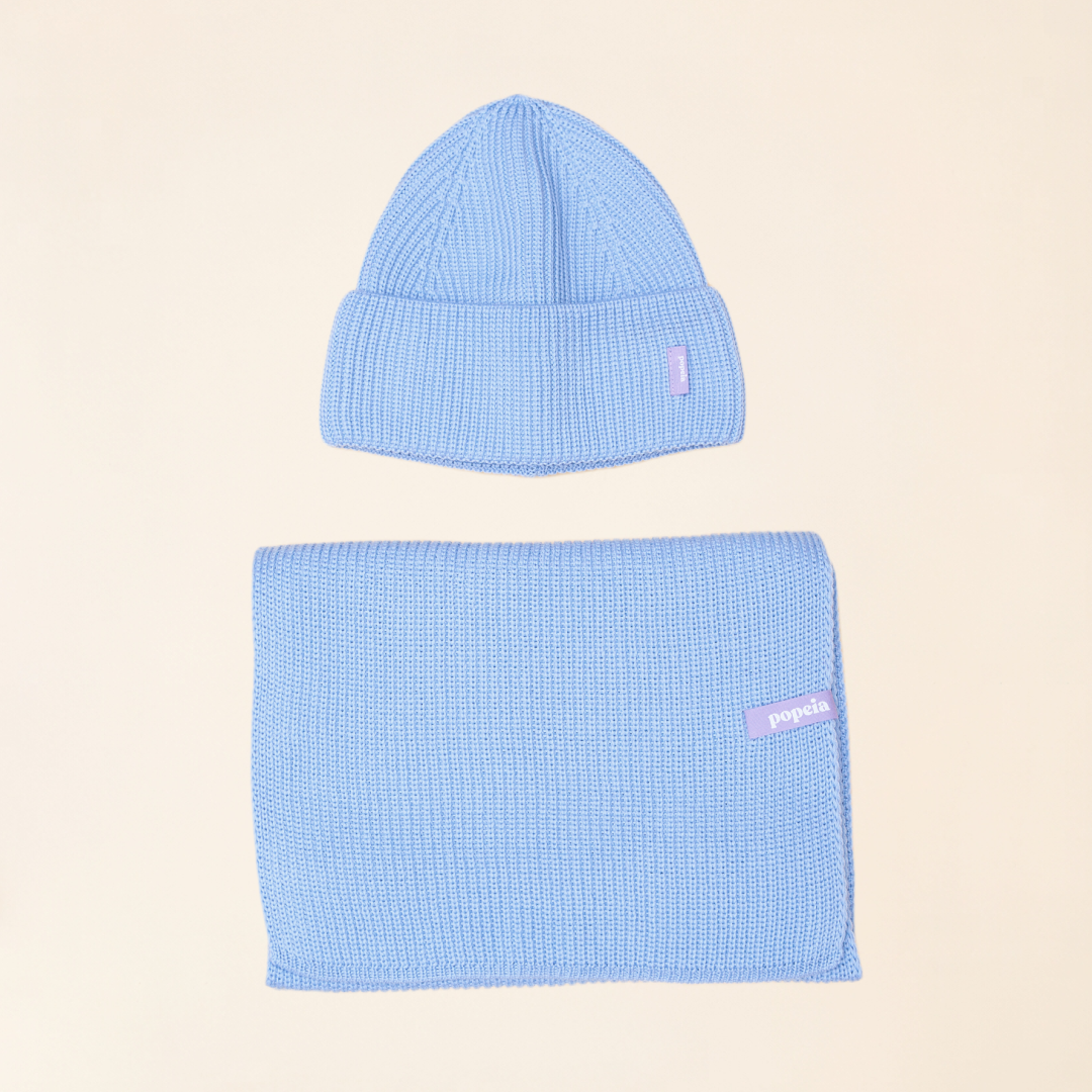 Beanie & Schal im Set - Hellblau