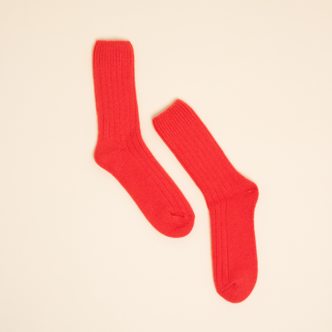 Knitted wool socks in red