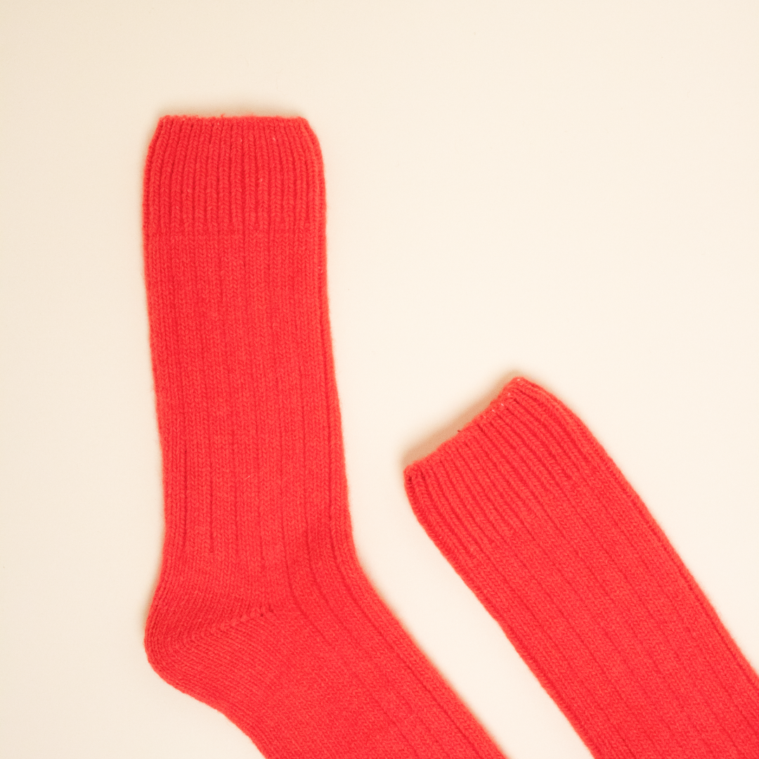 Knitted wool socks in red